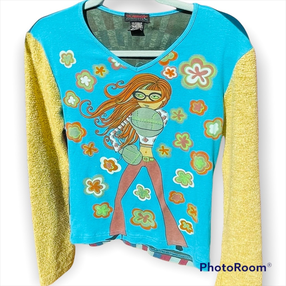 Vintage and Numbered 1997 Custo Barcelona Psychedelic Flower Boxing Girl top